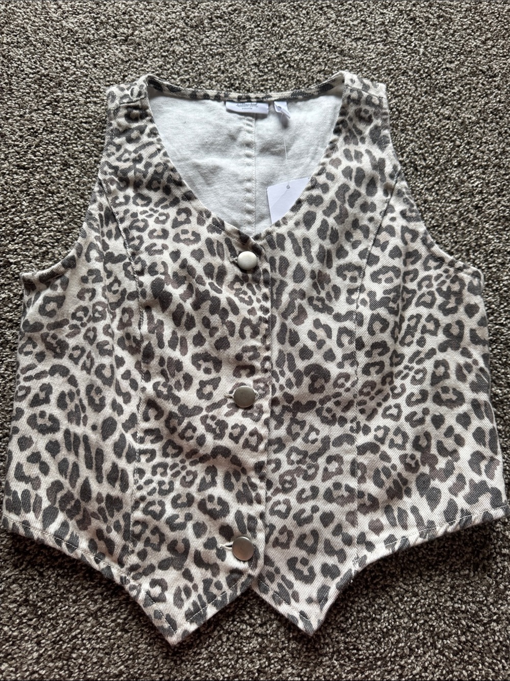 Leopard Print Button-Front Vest in Neutral Tones YOUTH LARGE